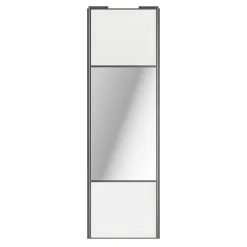 Porte de placard coulissante avec miroir blanc brillant profil gris GoodHome Arius H. 248,5 x L. 77.2 cm + amortisseurs