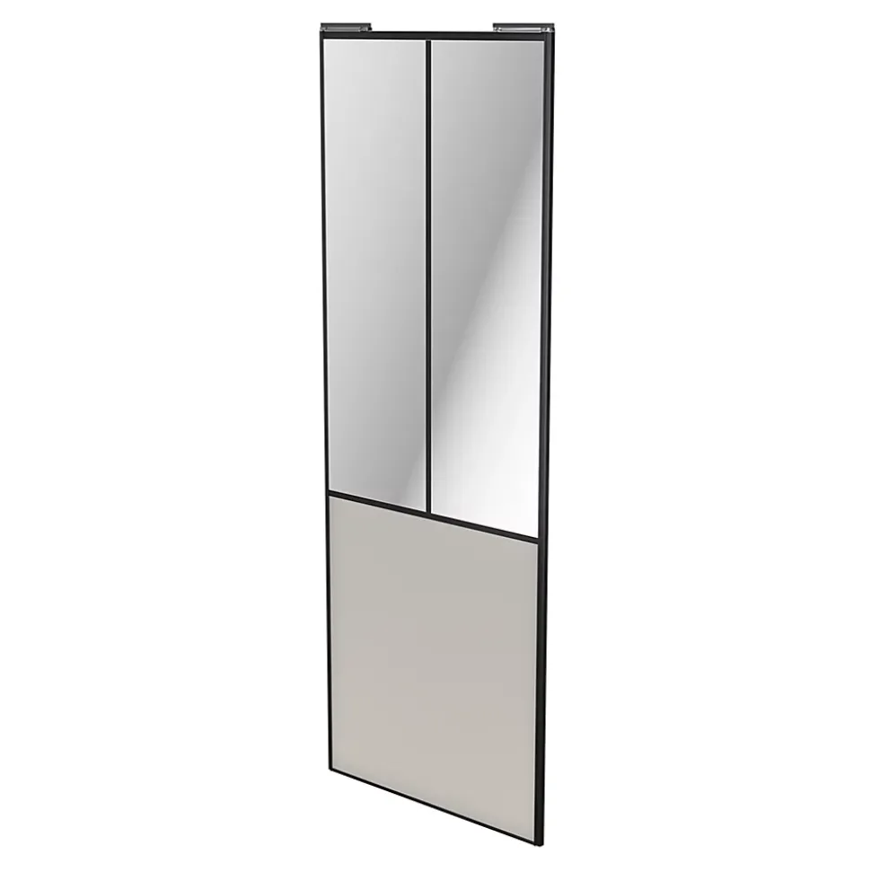 Porte de placard coulissante atelier gris clair mat profil noir GoodHome Arius H. 248,5 x L. 91.2 cm + amortisseurs