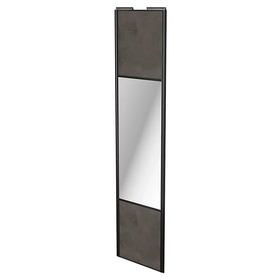 Porte de placard coulissante avec miroir gris antique profil noir GoodHome Arius H. 248,5 x L. 62.2 cm + amortisseurs