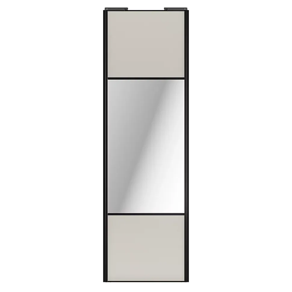 Porte de placard coulissante avec miroir gris clair mat profil noir GoodHome Arius H. 248,5 x L. 77.2 cm + amortisseurs