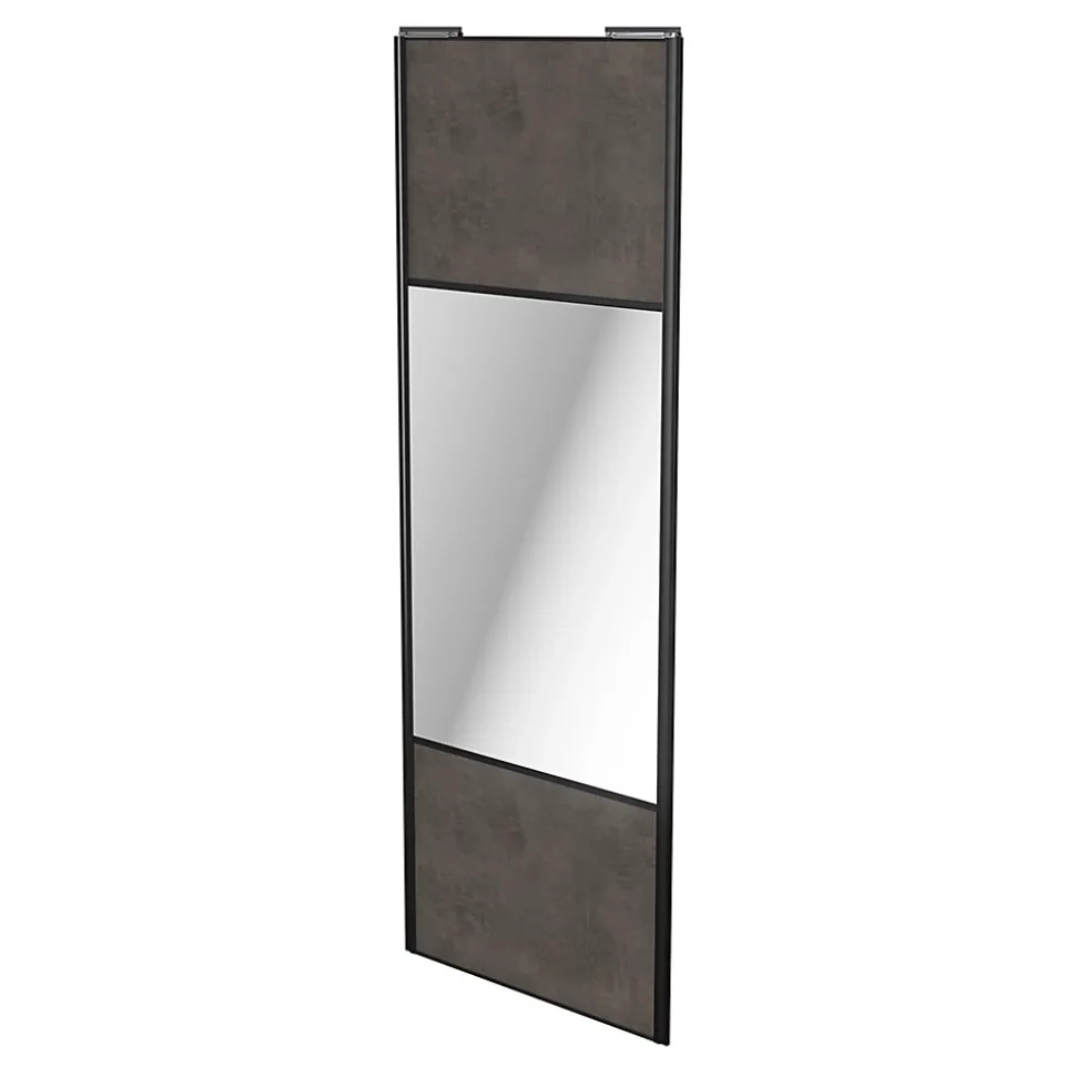 Porte de placard coulissante avec miroir gris antique profil noir GoodHome Arius H. 248,5 x L. 92.2 cm + amortisseurs
