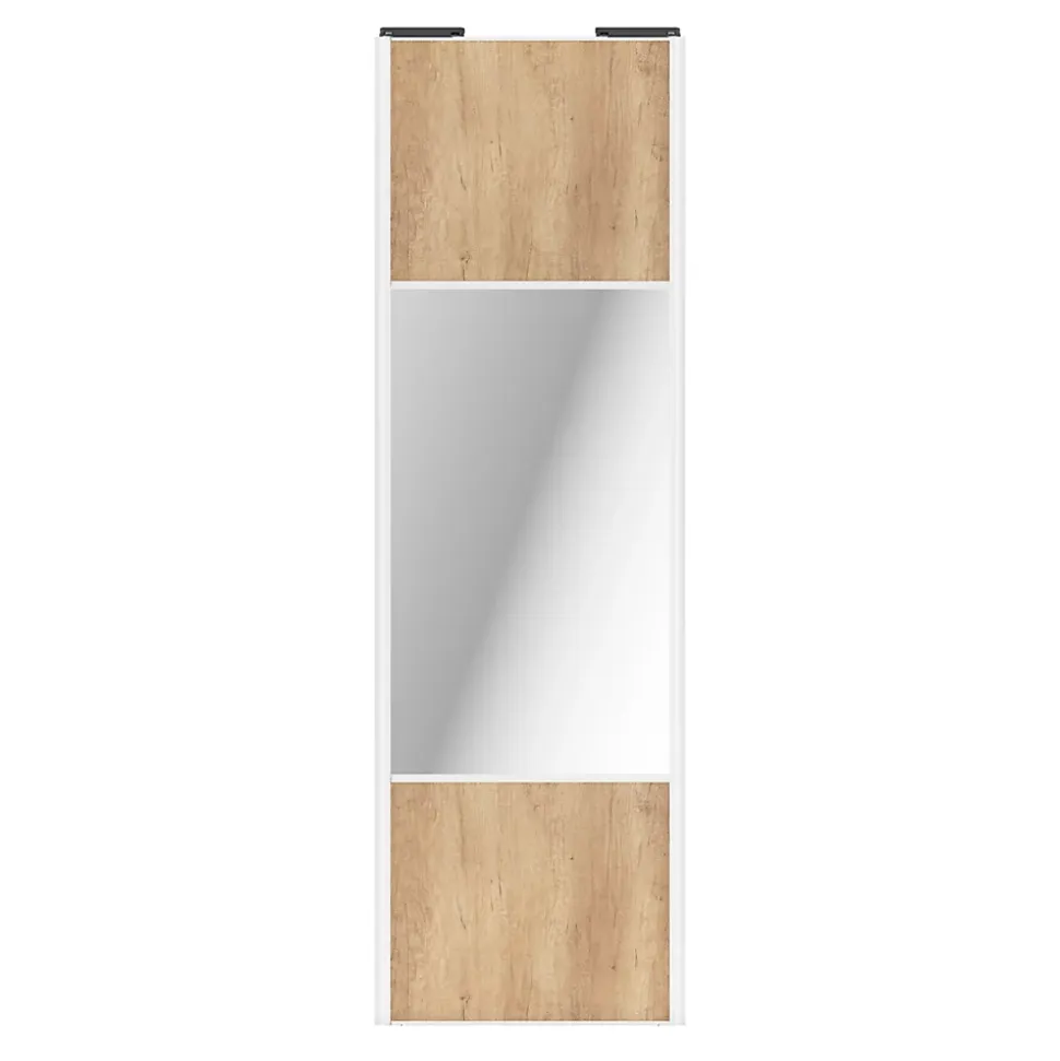 Porte de placard coulissante avec miroir effet chêne brut profil blanc GoodHome Arius H. 248,5 x L. 77.2 cm + amortisseurs