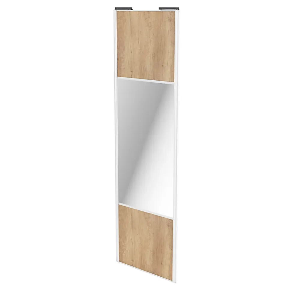 Porte de placard coulissante avec miroir effet chêne brut profil blanc GoodHome Arius H. 248,5 x L. 77.2 cm + amortisseurs