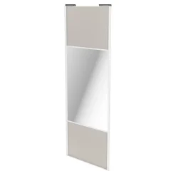Porte de placard coulissante avec miroir gris clair mat profil blanc GoodHome Arius H. 248,5 x L. 92.2 cm + amortisseurs