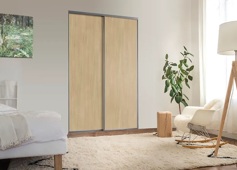 Porte de placard coulissante vendue par 2 Elegancia décor chêne 180 x 250 cm