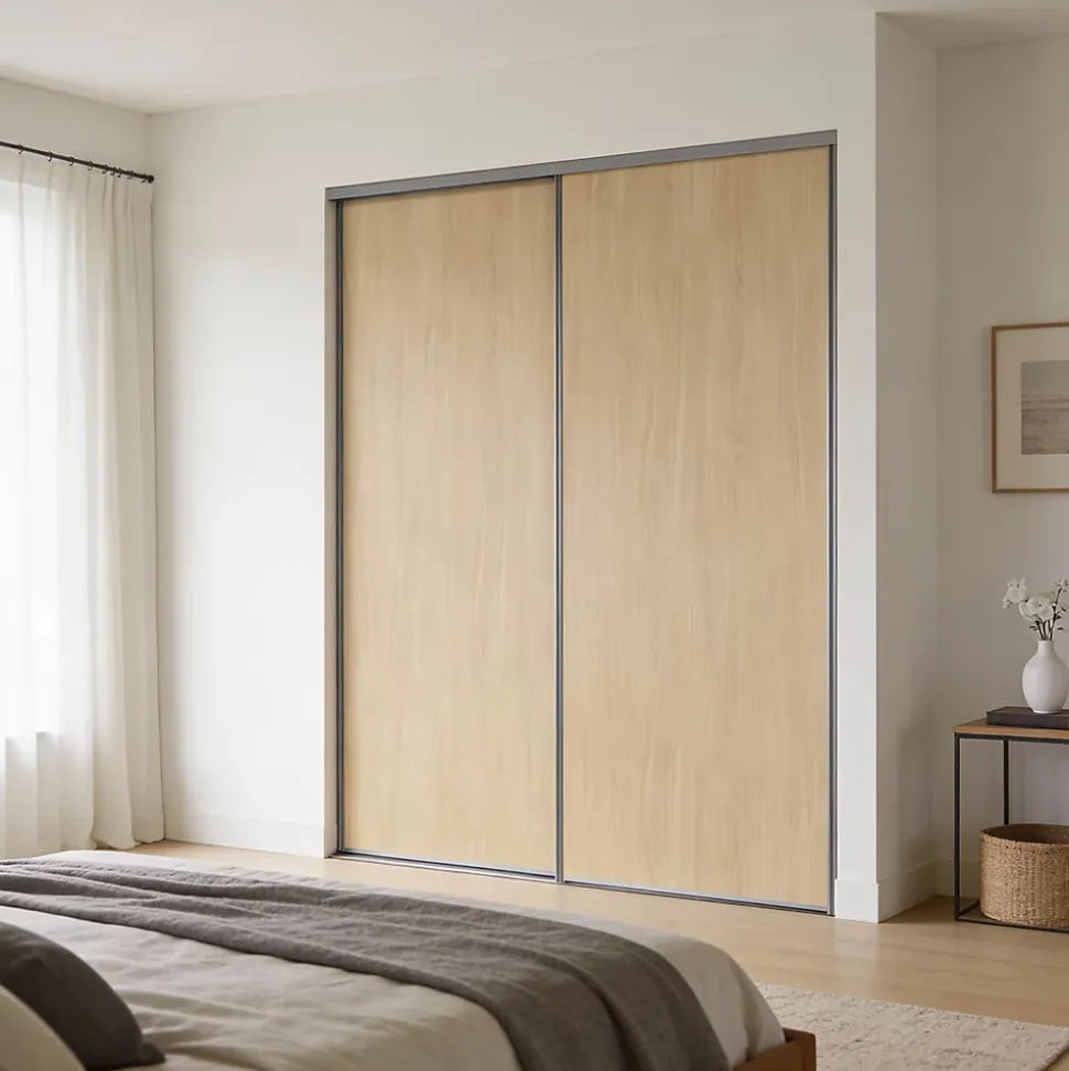 Porte de placard coulissante vendue par 2 Elegancia décor chêne 180 x 250 cm