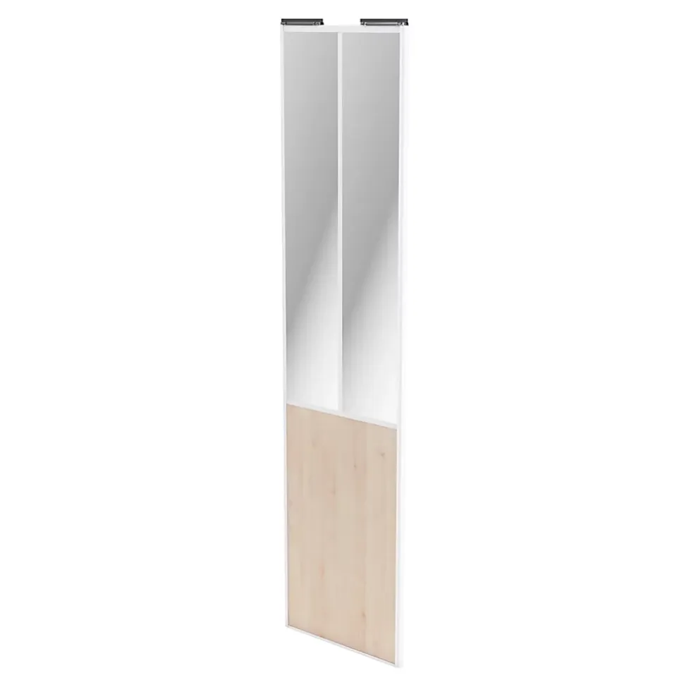 Porte de placard coulissante atelier effet chêne clair profil blanc GoodHome Arius H. 248,5 x L. 76.2 cm + amortisseurs