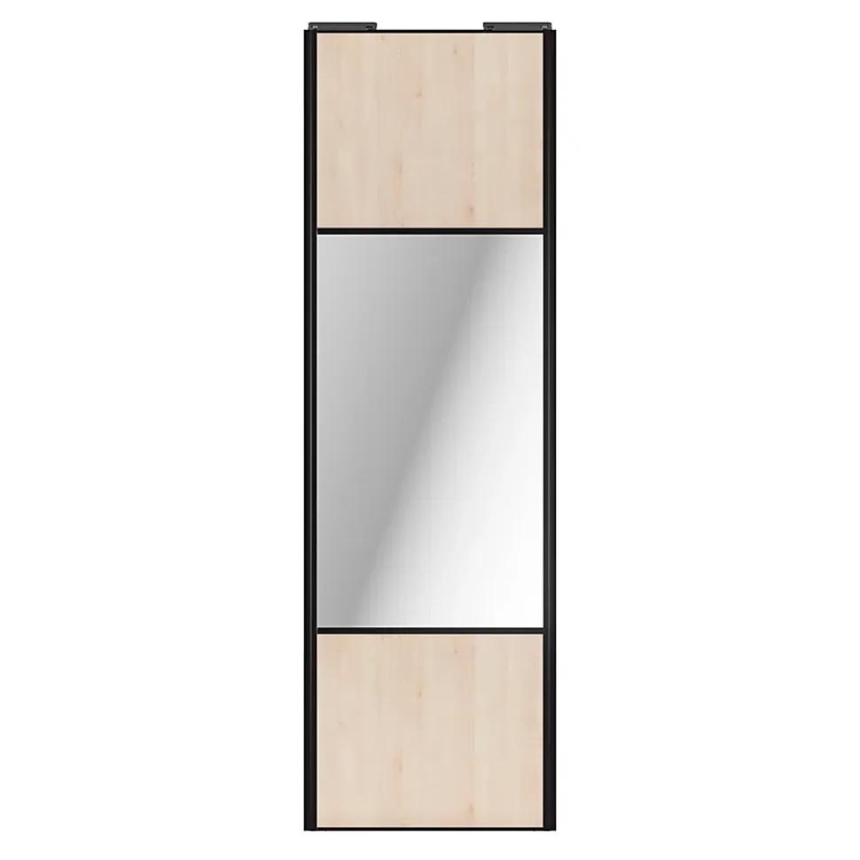 Porte de placard coulissante avec miroir effet chêne clair profil noir GoodHome Arius H. 248,5 x L. 77.2 cm + amortisseurs