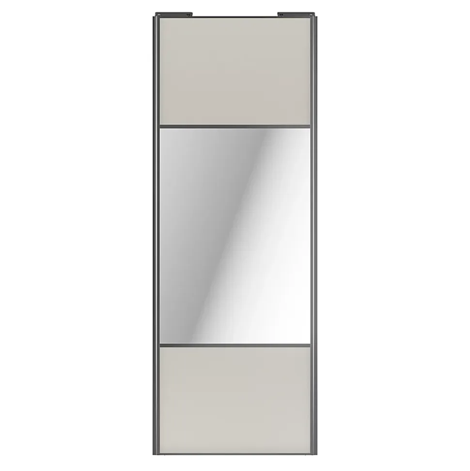 Porte de placard coulissante avec miroir gris clair mat profil gris GoodHome Arius H. 248,5 x L. 92.2 cm + amortisseurs