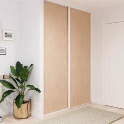 Porte de placard coulissante effet chêne clair profil blanc GoodHome Arius H. 248,5 x L. 92.2 cm + amortisseurs