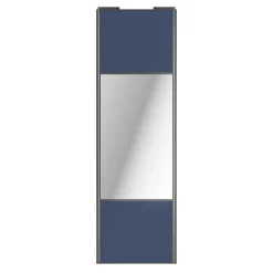 Porte de placard coulissante avec miroir bleu profil gris GoodHome Arius H. 248,5 x L. 77.2 cm + amortisseurs