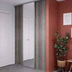 Porte de placard coulissante effet chêne grisé profil gris GoodHome Arius H. 248,5 x L. 62.2 cm + amortisseurs