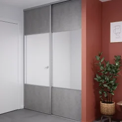 Porte de placard coulissante avec miroir béton profil gris GoodHome Arius H. 248,5 x L. 92.2 cm + amortisseurs