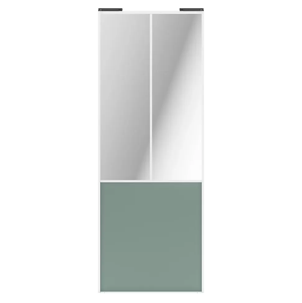 Porte de placard coulissante atelier vert de gris profil blanc GoodHome Arius H. 248,5 x L. 91.2 cm + amortisseurs