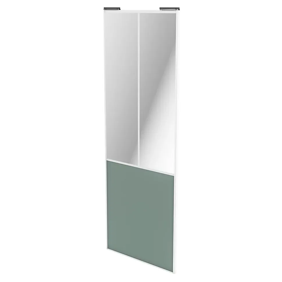 Porte de placard coulissante atelier vert de gris profil blanc GoodHome Arius H. 248,5 x L. 91.2 cm + amortisseurs
