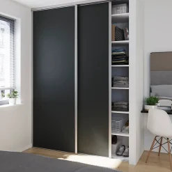 Porte de placard coulissante anthracite profil gris GoodHome Arius H. 248,5 x L. 92.2 cm + amortisseurs
