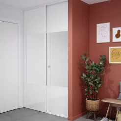 Porte de placard coulissante avec miroir blanc brillant profil blanc GoodHome Arius H. 248,5 x L. 77.2 cm + amortisseurs