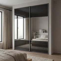 Porte de placard coulissante avec miroir noir profil gris GoodHome Arius H. 248,5 x L. 92.2 cm + amortisseurs