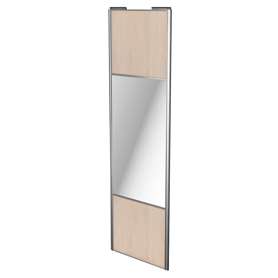 Porte de placard coulissante avec miroir effet chêne clair profil gris GoodHome Arius H. 248,5 x L. 77.2 cm + amortisseurs
