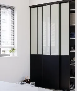 Porte de placard coulissante atelier noir mat profil noir GoodHome Arius H. 248,5 x L. 61.2 cm + amortisseurs