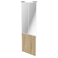 Porte de placard coulissante atelier effet chêne brut profil blanc GoodHome Arius H. 248,5 x L. 91.2 cm + amortisseurs