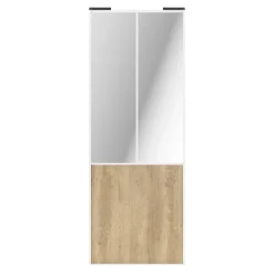 Porte de placard coulissante atelier effet chêne brut profil blanc GoodHome Arius H. 248,5 x L. 91.2 cm + amortisseurs