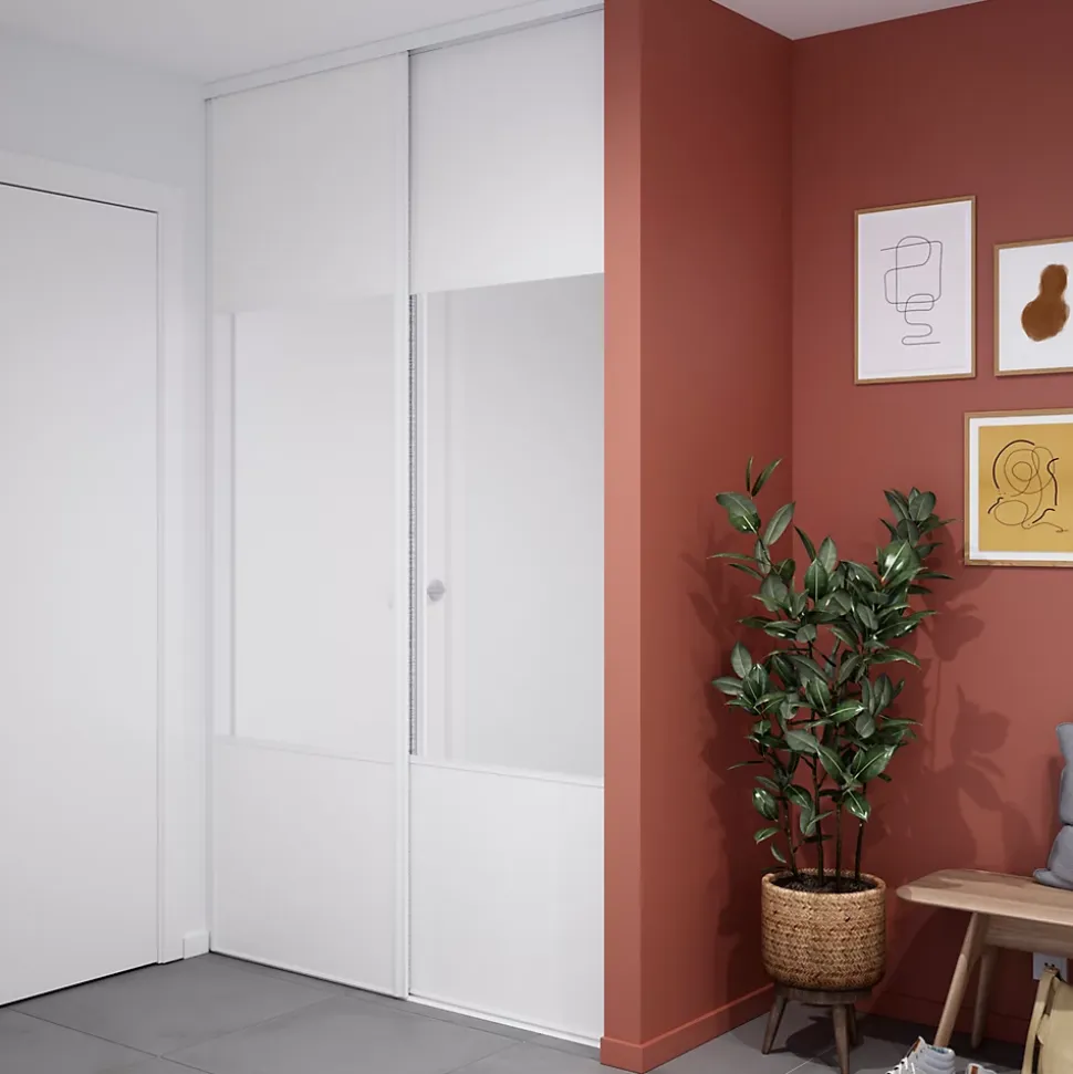 Porte de placard coulissante avec miroir blanc profil blanc GoodHome Arius H. 248,5 x L. 77.2 cm + amortisseurs