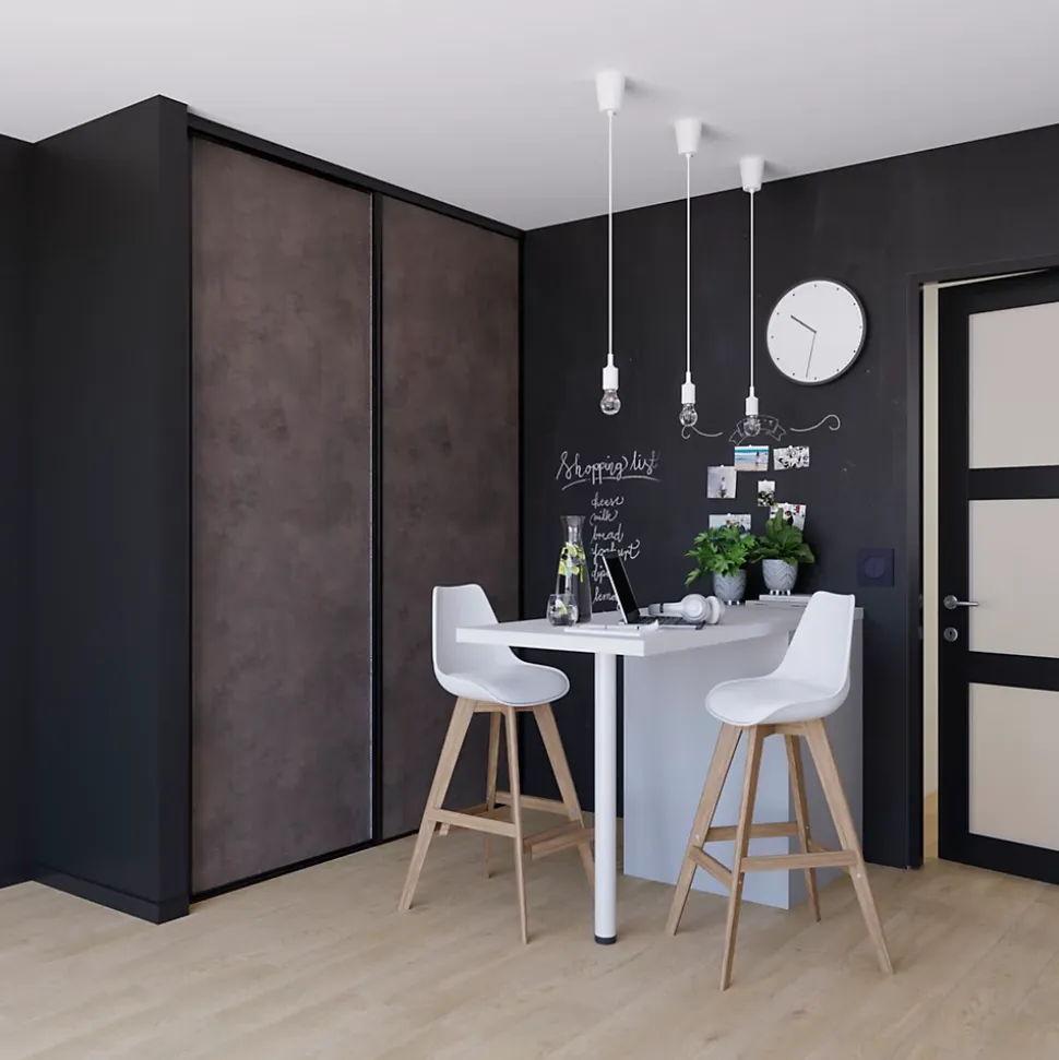 Porte de placard coulissante gris antique profil noir GoodHome Arius H. 248,5 x L. 92.2 cm + amortisseurs