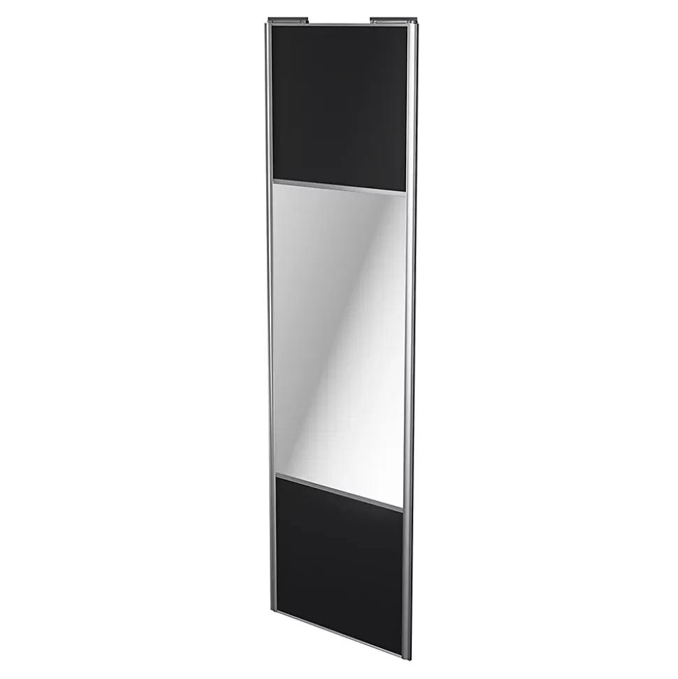 Porte de placard coulissante avec miroir noir mat profil gris GoodHome Arius H. 248,5 x L. 77.2 cm + amortisseurs