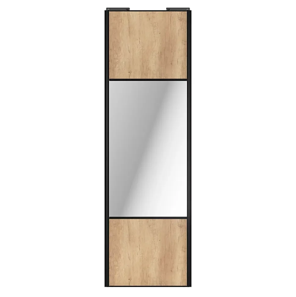 Porte de placard coulissante avec miroir effet chêne brut profil noir GoodHome Arius H. 248,5 x L. 77.2 cm + amortisseurs