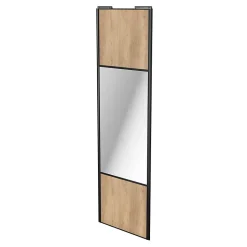 Porte de placard coulissante avec miroir effet chêne brut profil noir GoodHome Arius H. 248,5 x L. 77.2 cm + amortisseurs