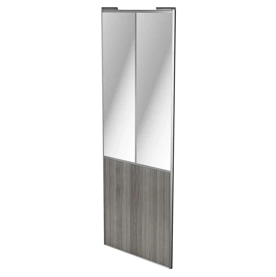 Porte de placard coulissante atelier effet chêne grisé profil gris GoodHome Arius H. 248,5 x L. 91.2 cm + amortisseurs