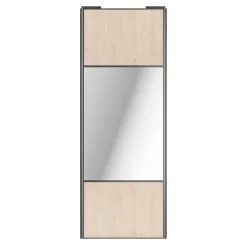 Porte de placard coulissante avec miroir effet chêne clair profil gris GoodHome Arius H. 248,5 x L. 92.2 cm + amortisseurs