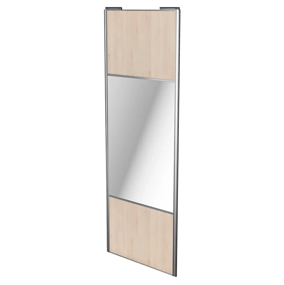 Porte de placard coulissante avec miroir effet chêne clair profil gris GoodHome Arius H. 248,5 x L. 92.2 cm + amortisseurs