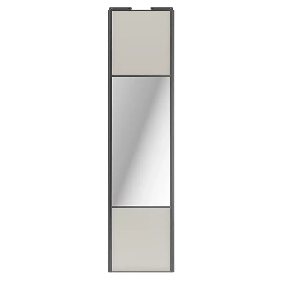 Porte de placard coulissante avec miroir gris clair mat profil gris GoodHome Arius H. 248,5 x L. 62.2 cm + amortisseurs