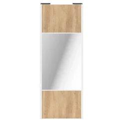 Porte de placard coulissante avec miroir effet chêne brut profil blanc GoodHome Arius H. 248,5 x L. 92.2 cm + amortisseurs