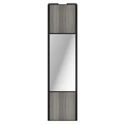 Porte de placard coulissante avec miroir effet chêne grisé profil noir GoodHome Arius H. 248,5 x L. 62.2 cm + amortisseurs