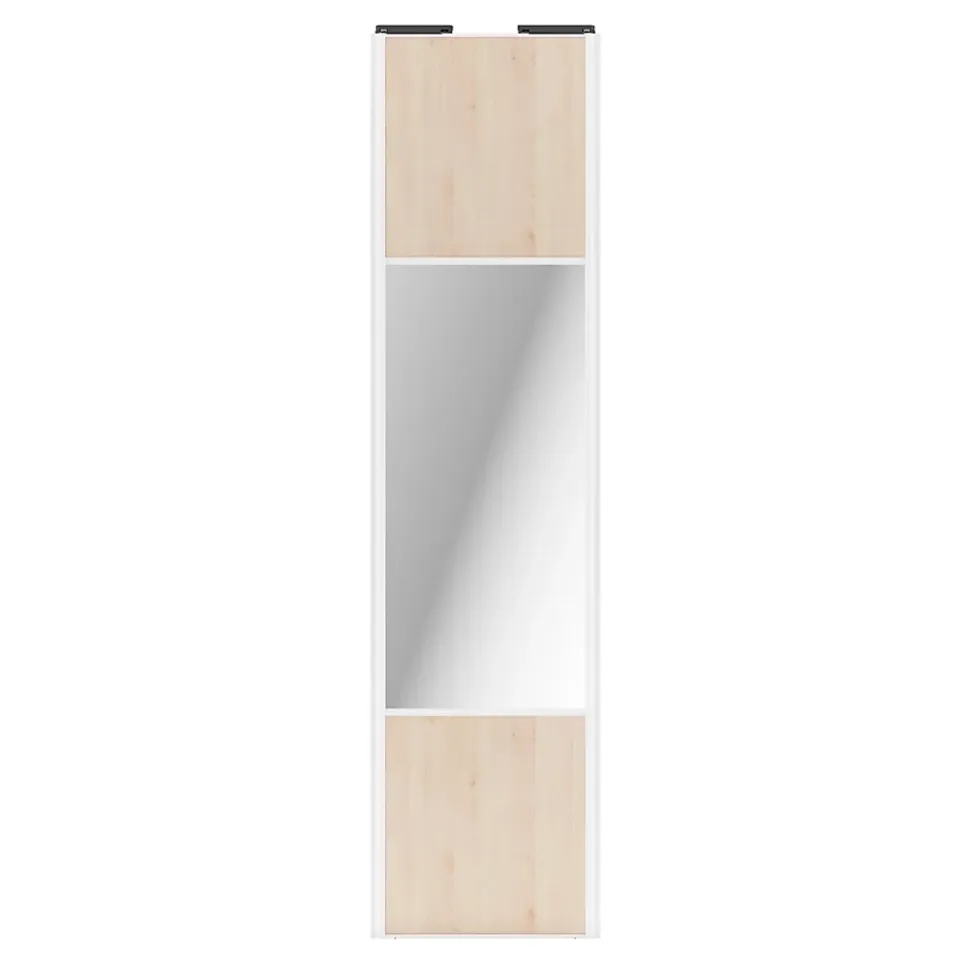 Porte de placard coulissante avec miroir effet chêne clair profil blanc GoodHome Arius H. 248,5 x L. 62.2 cm + amortisseurs