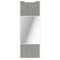 Porte de placard coulissante avec miroir béton profil blanc GoodHome Arius H. 248,5 x L. 92.2 cm + amortisseurs