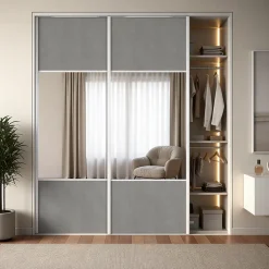 Porte de placard coulissante avec miroir béton profil blanc GoodHome Arius H. 248,5 x L. 92.2 cm + amortisseurs