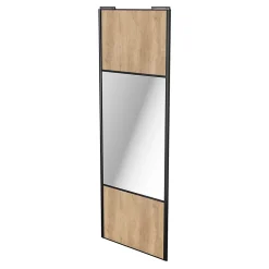 Porte de placard coulissante avec miroir effet chêne brut profil noir GoodHome Arius H. 248,5 x L. 92.2 cm + amortisseurs