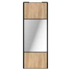 Porte de placard coulissante avec miroir effet chêne brut profil noir GoodHome Arius H. 248,5 x L. 92.2 cm + amortisseurs