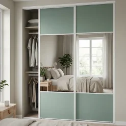 Porte de placard coulissante avec miroir vert de gris profil blanc GoodHome Arius H. 248,5 x L. 92.2 cm + amortisseurs