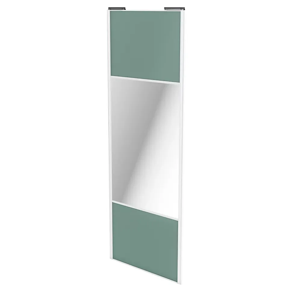 Porte de placard coulissante avec miroir vert de gris profil blanc GoodHome Arius H. 248,5 x L. 92.2 cm + amortisseurs