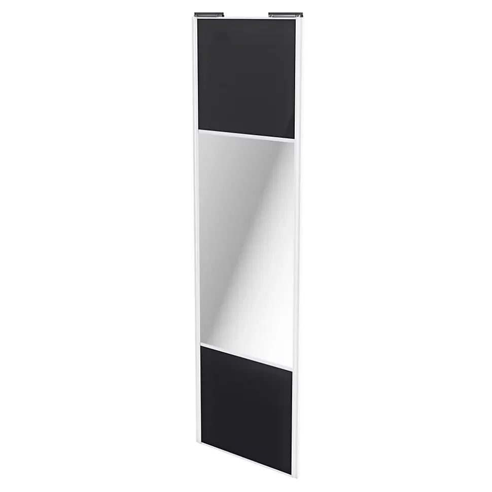 Porte de placard coulissante avec miroir noir profil blanc GoodHome Arius H. 248,5 x L. 77.2 cm + amortisseurs