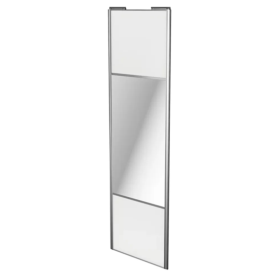 Porte de placard coulissante avec miroir blanc profil gris GoodHome Arius H. 248,5 x L. 77.2 cm + amortisseurs
