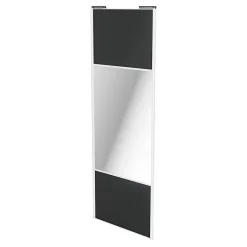 Porte de placard coulissante avec miroir anthracite profil blanc GoodHome Arius H. 248,5 x L. 92.2 cm + amortisseurs