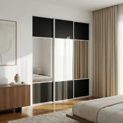 Porte de placard coulissante avec miroir anthracite profil blanc GoodHome Arius H. 248,5 x L. 92.2 cm + amortisseurs