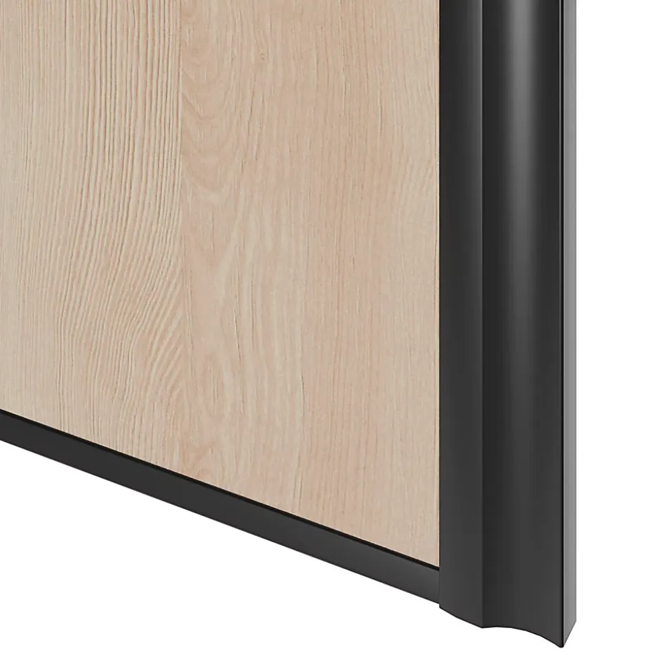 Porte de placard coulissante atelier effet chêne clair profil noir GoodHome Arius H. 248,5 x L. 91.2 cm + amortisseurs