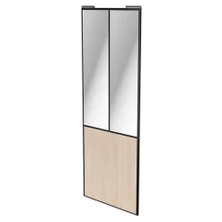 Porte de placard coulissante atelier effet chêne clair profil noir GoodHome Arius H. 248,5 x L. 91.2 cm + amortisseurs
